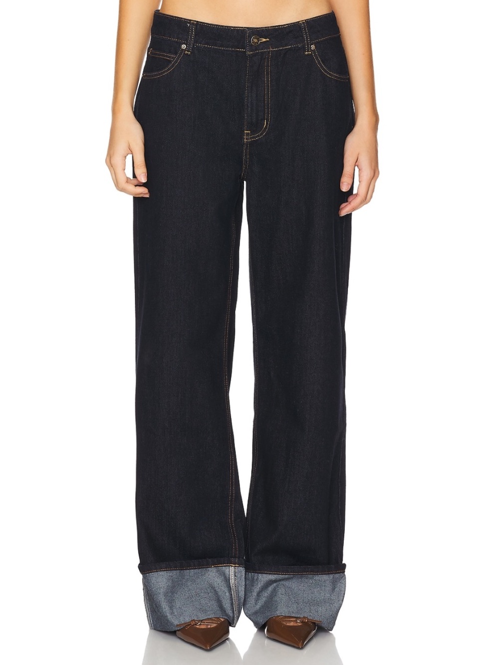 Lioness Top Model Cuffed Jeans in Dark Denim